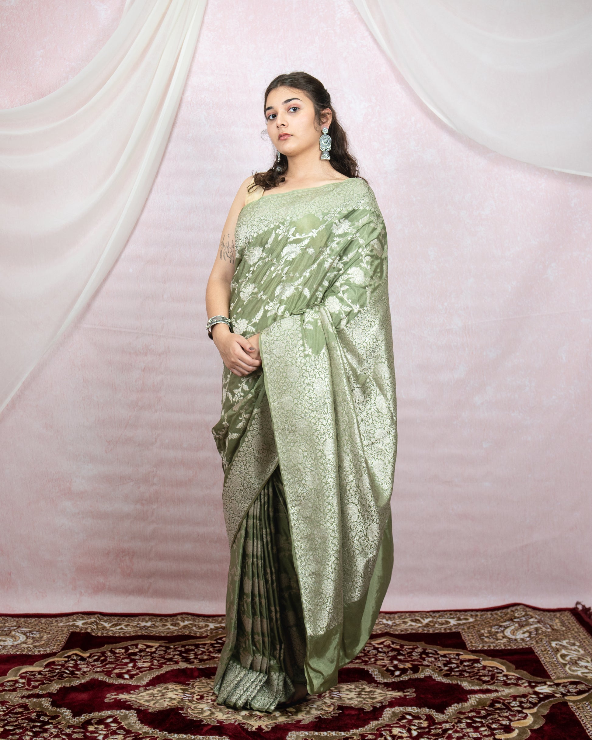 Sage Green Banarasi Saree