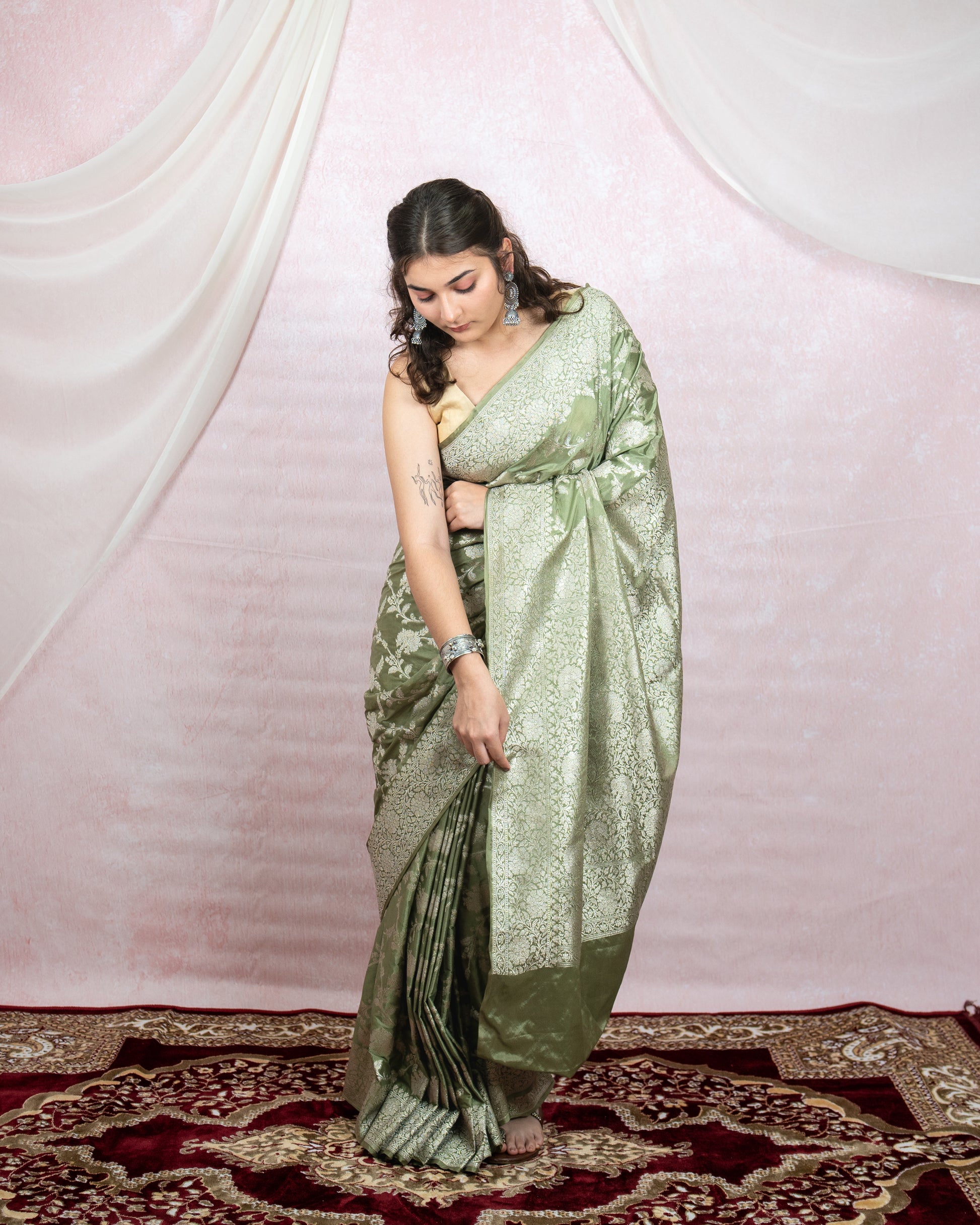 Sage Green Banarasi Saree