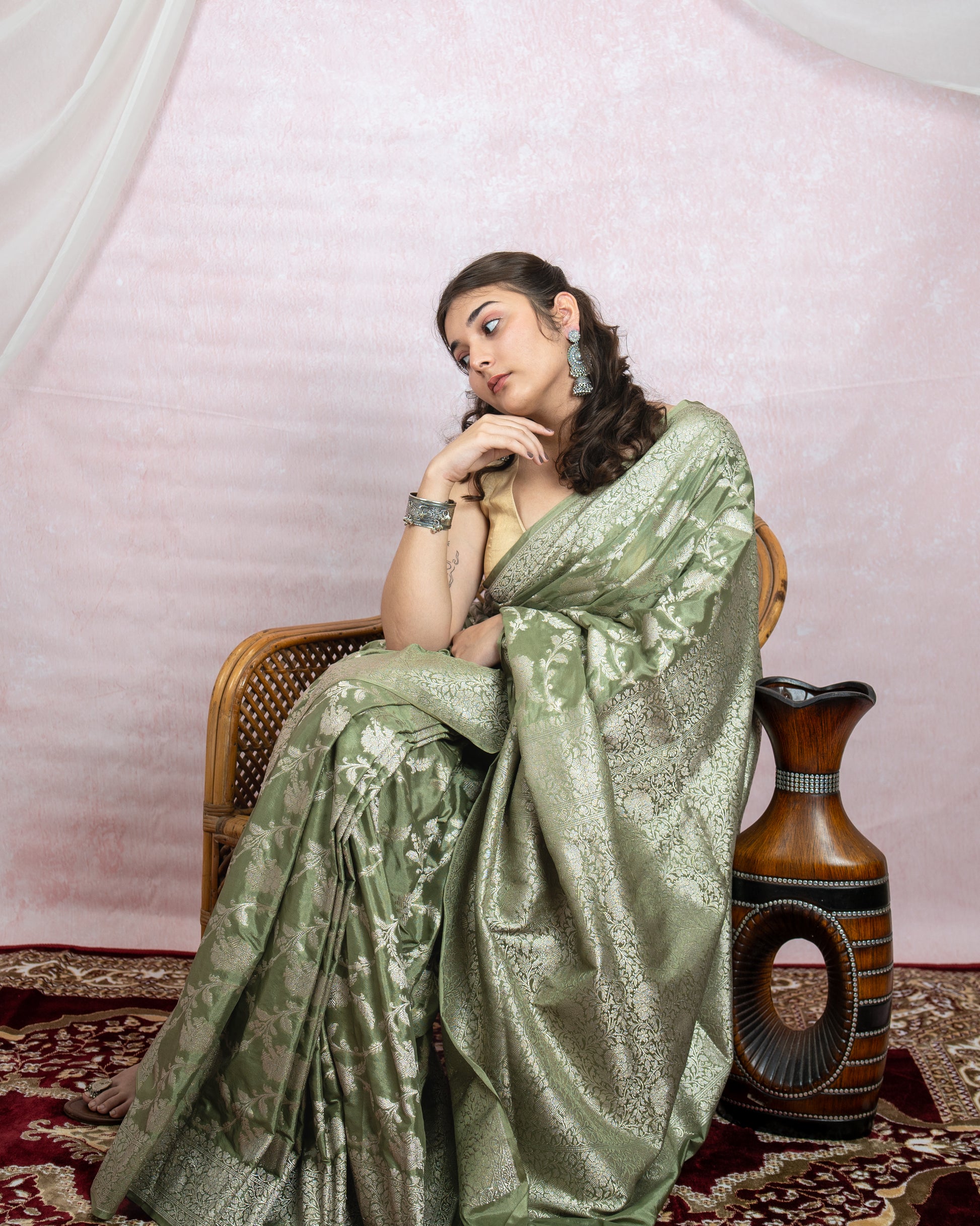 Sage Green Banarasi Saree