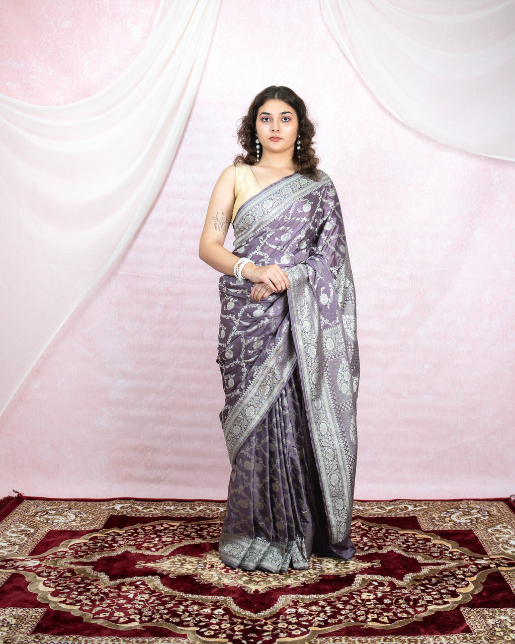 Royal Purple Banarasi Saree with Silver Zari