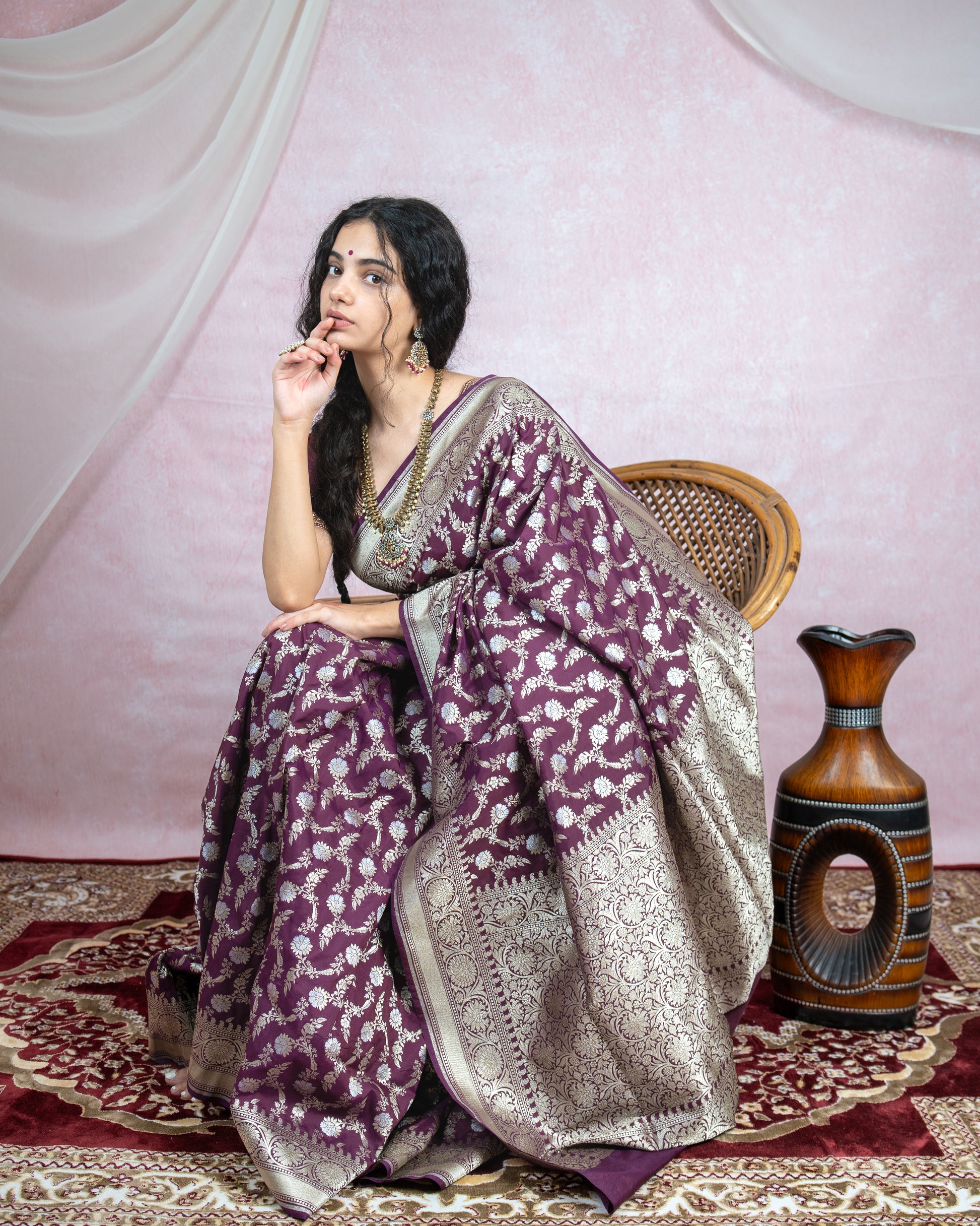 Deep Wine Banarasi Saree