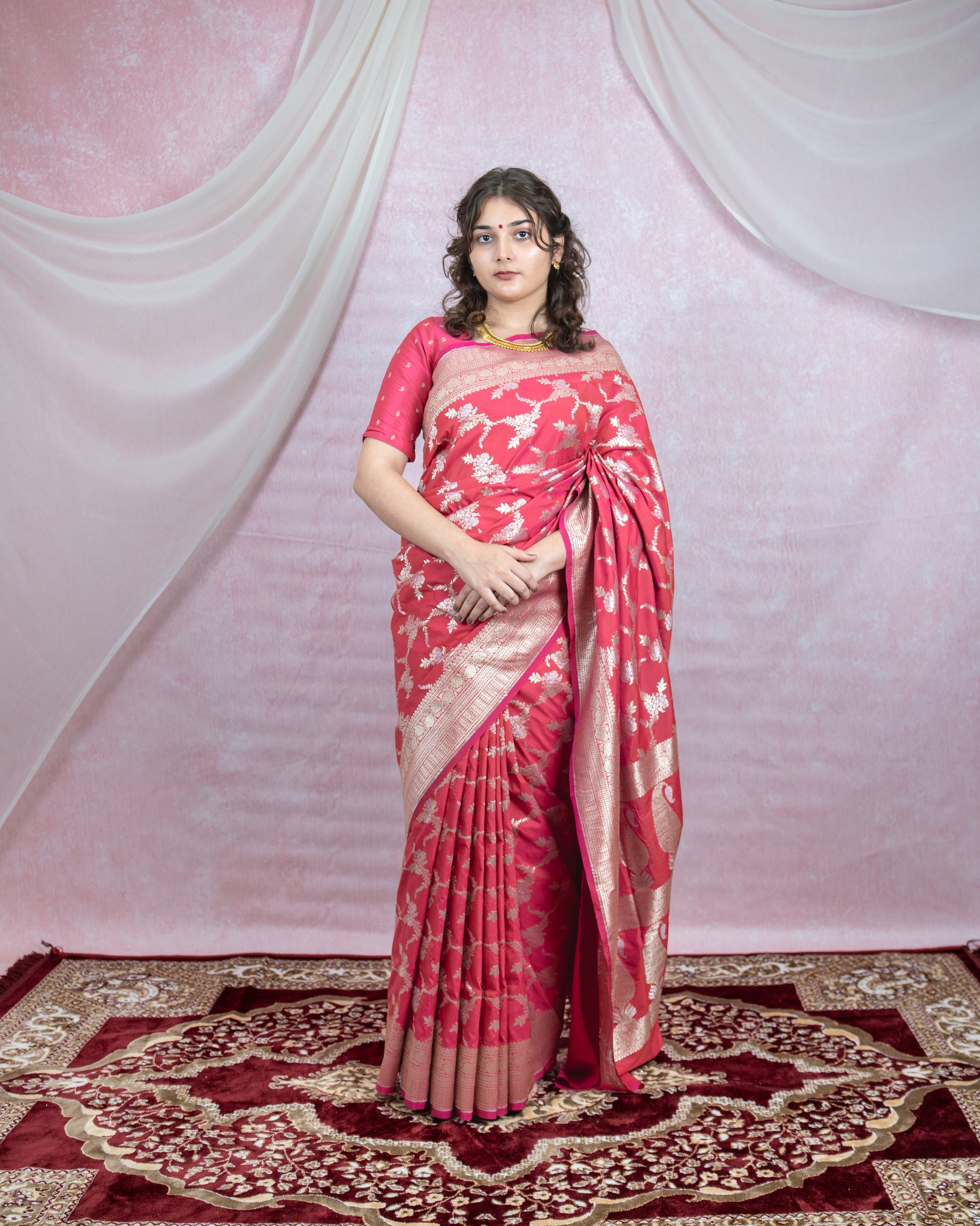 Pink Banarasi Saree with silver Zari Weave