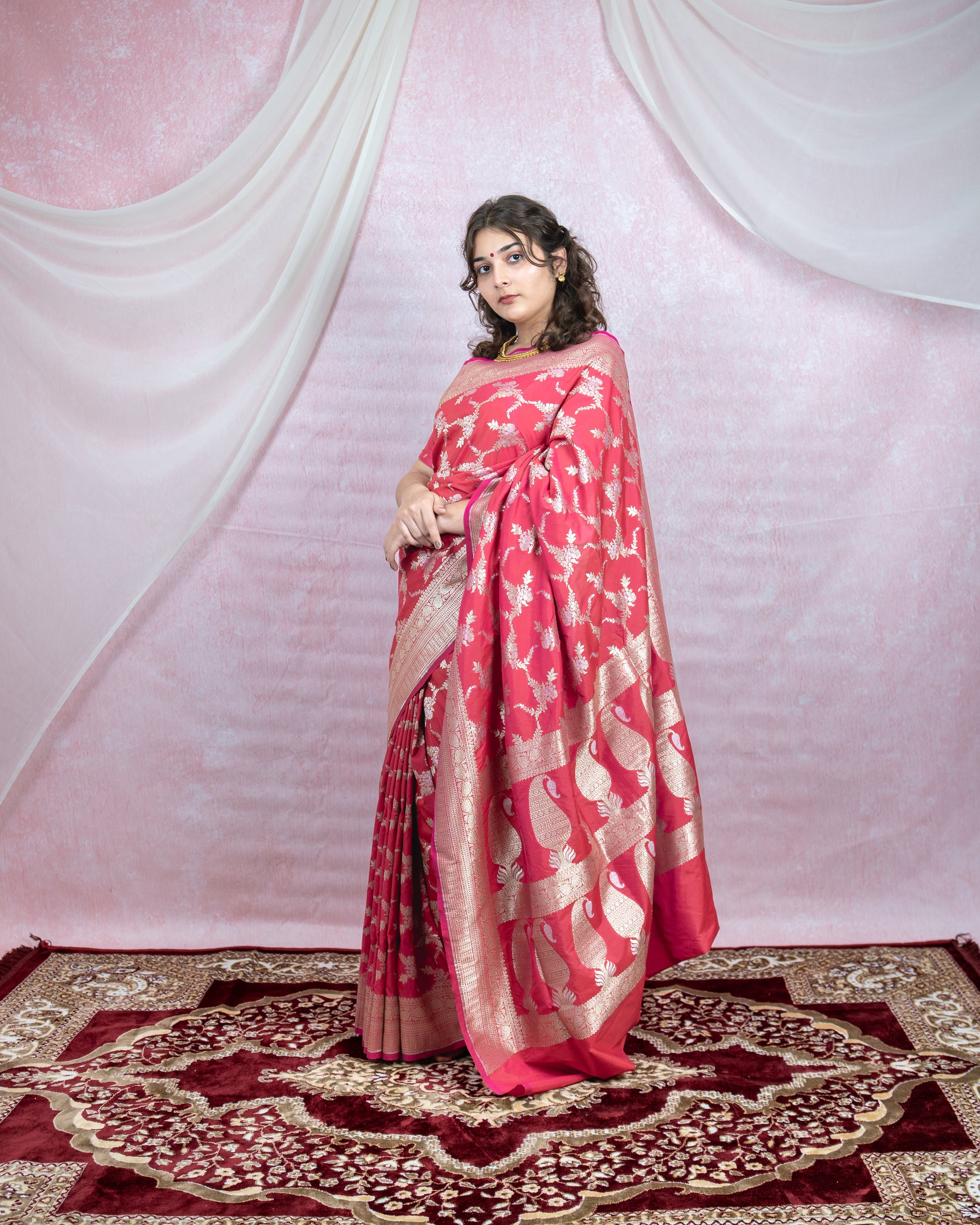 Pink Banarasi Saree with silver Zari Weave