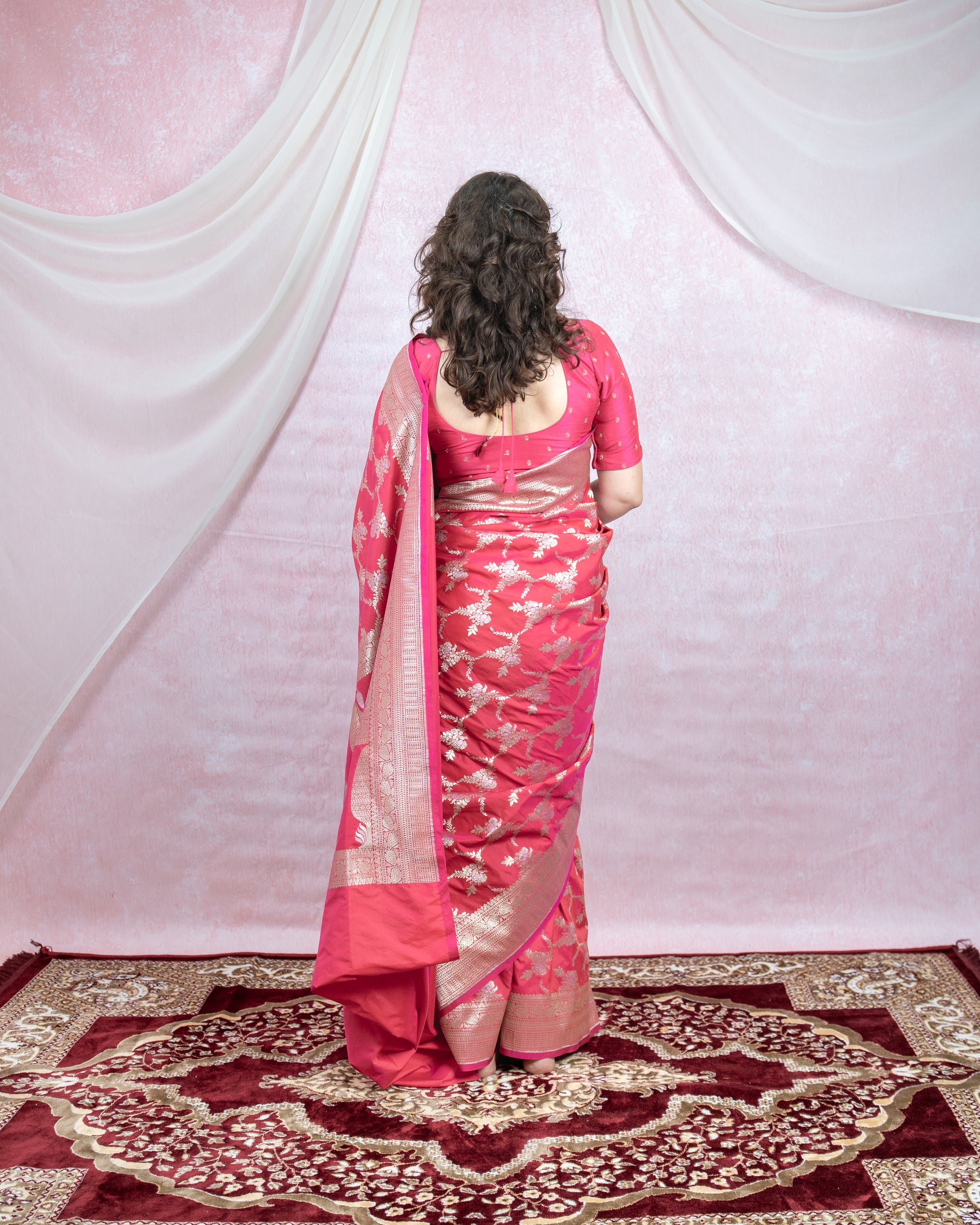 Pink Banarasi Saree with silver Zari Weave