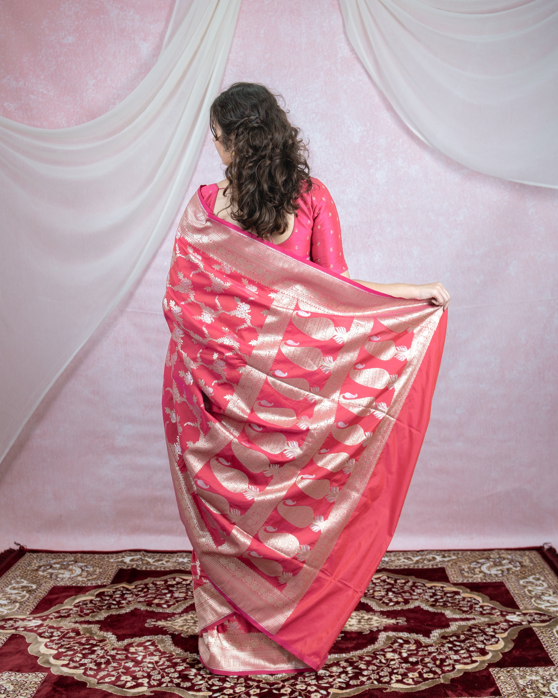 Pink Banarasi Saree with silver Zari Weave