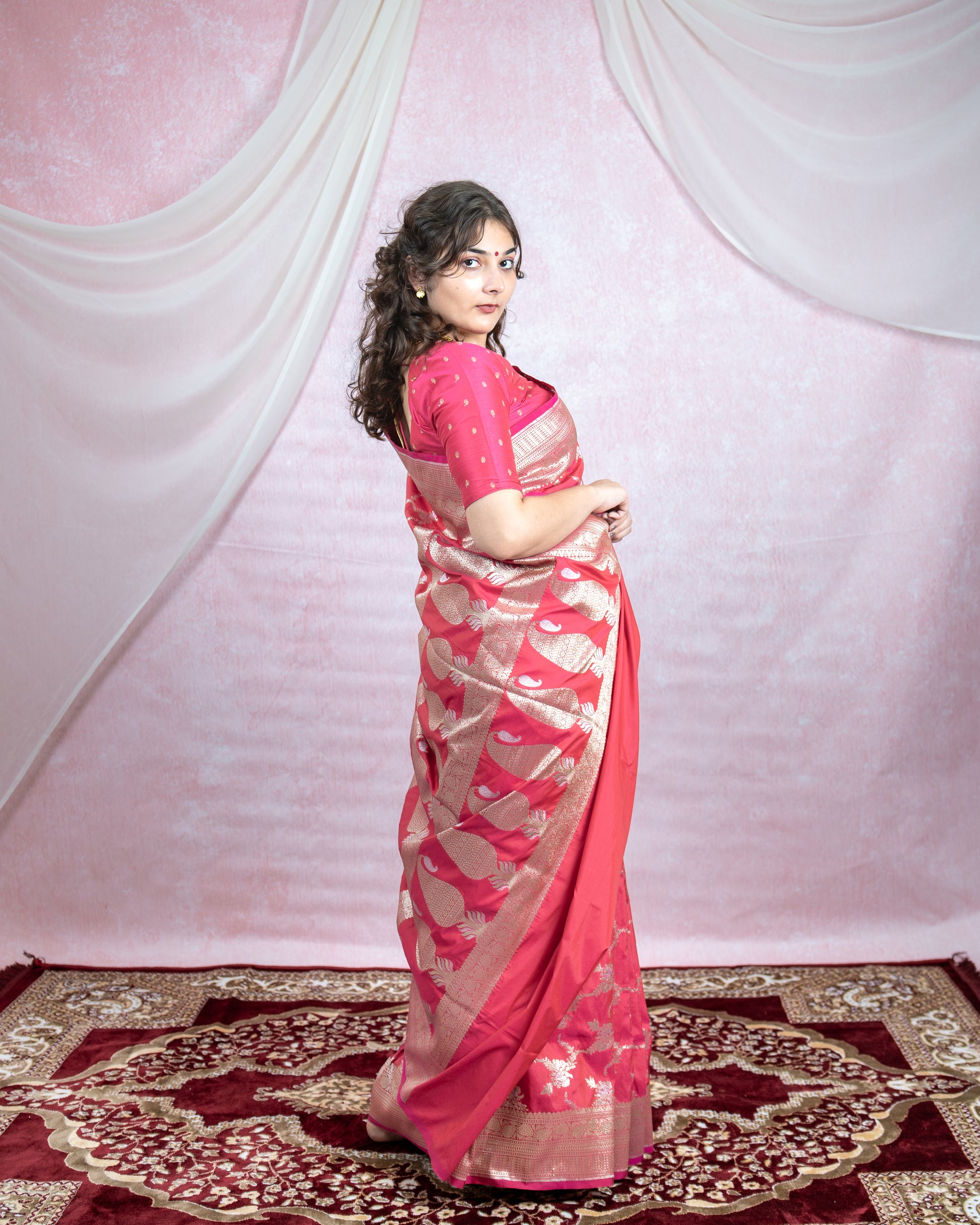 Pink Banarasi Saree with silver Zari Weave