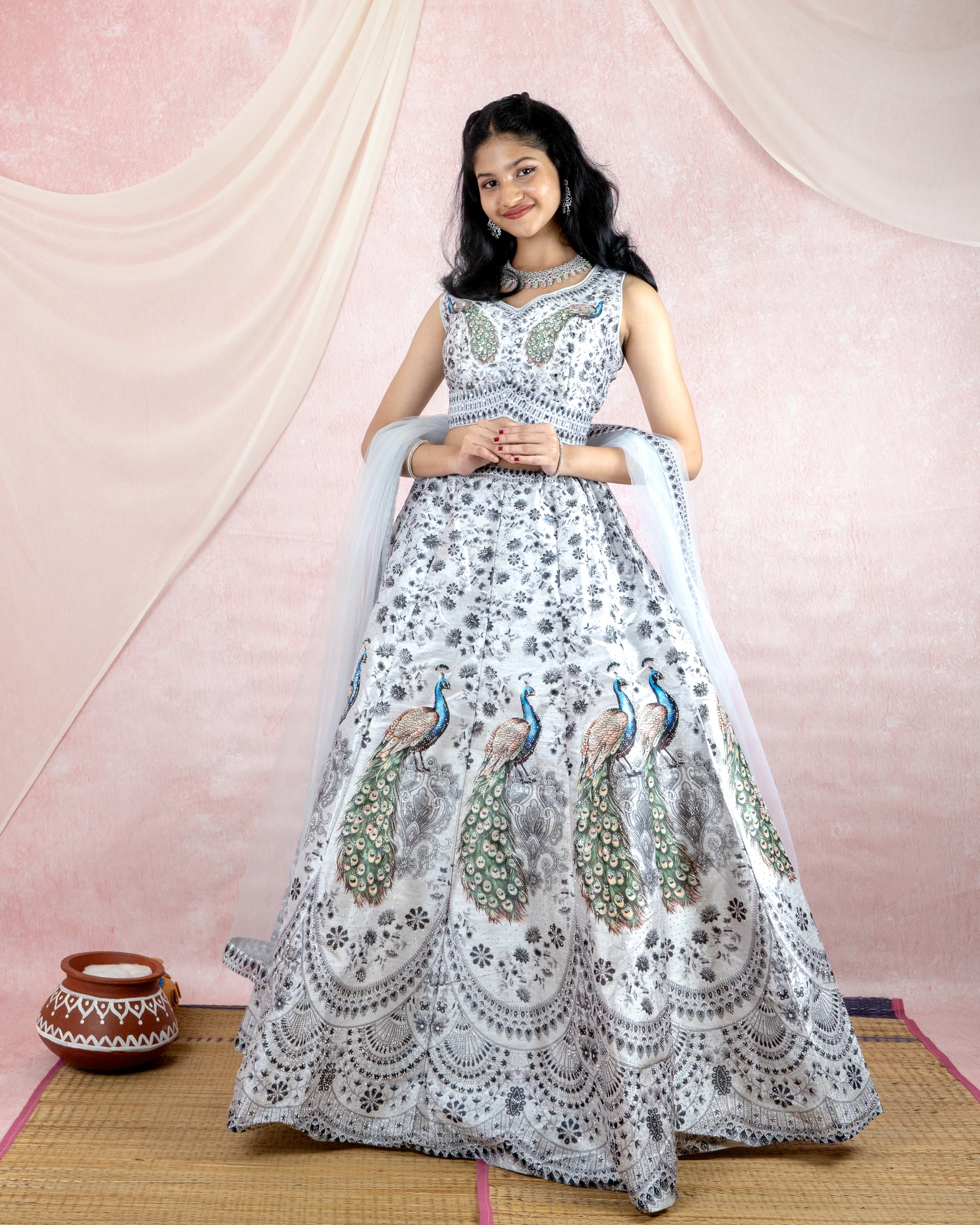 Regal White Peacock Lehenga