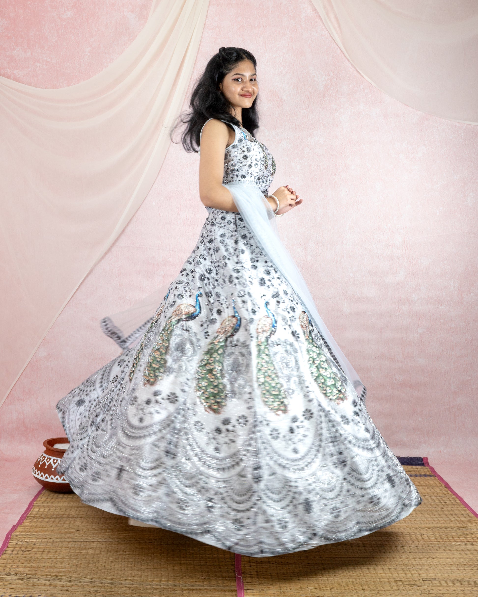 Regal White Peacock Lehenga