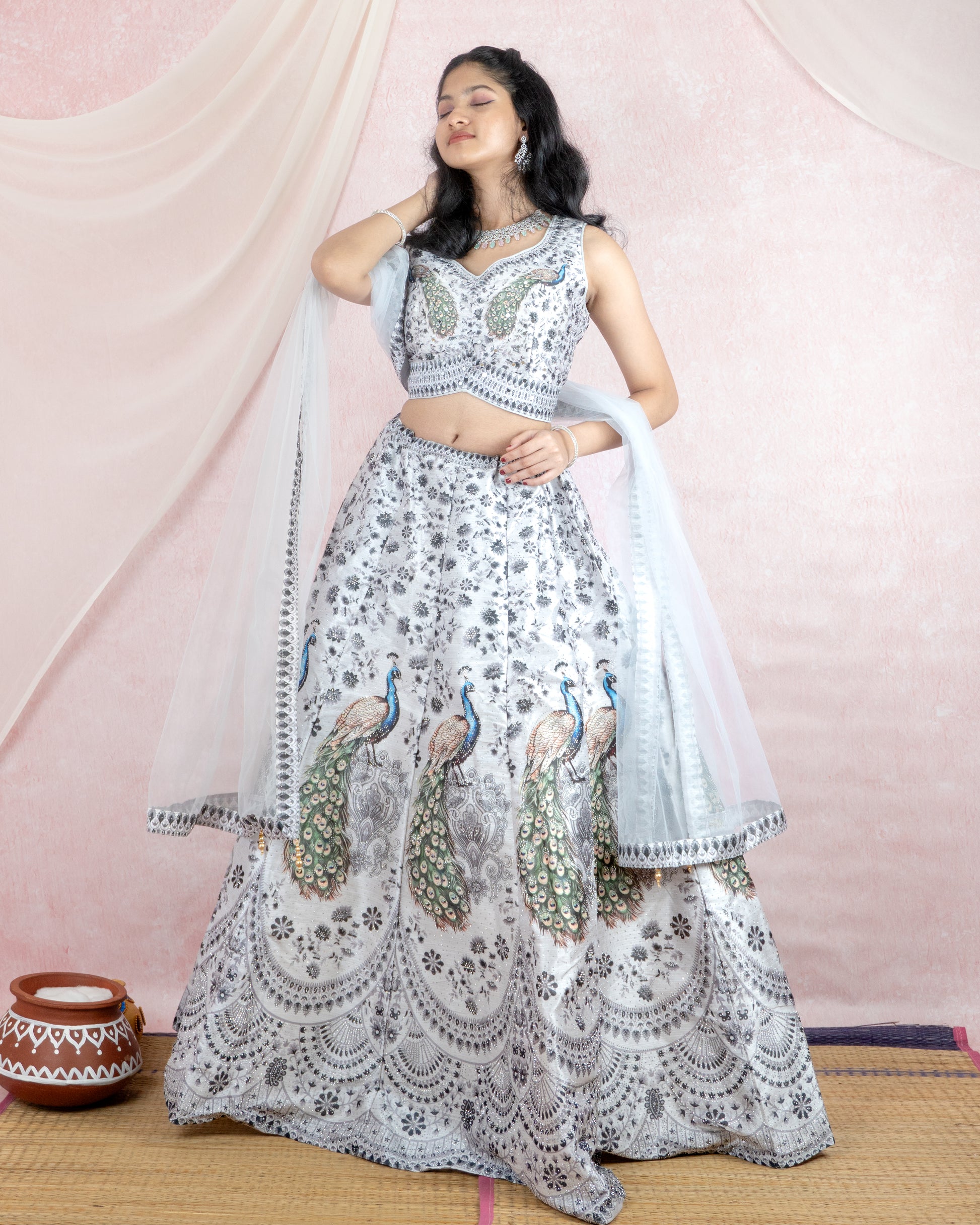 Regal White Peacock Lehenga