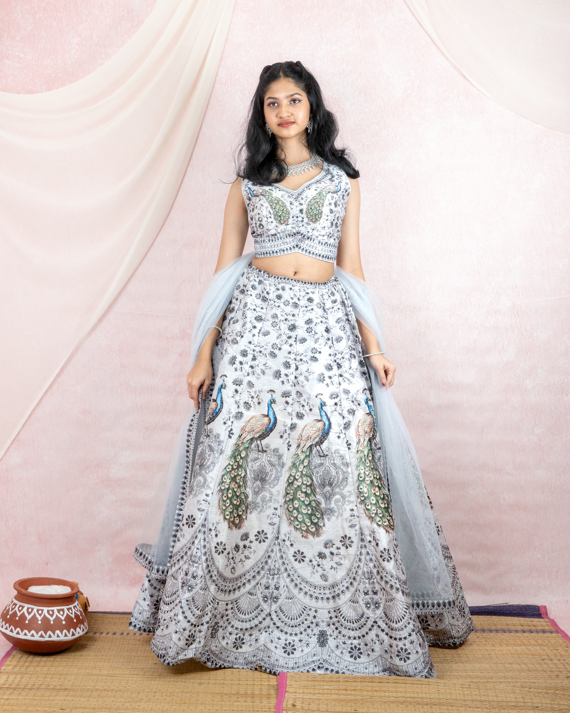 Regal White Peacock Lehenga