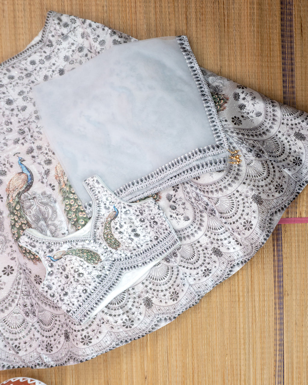 Regal White Peacock Lehenga