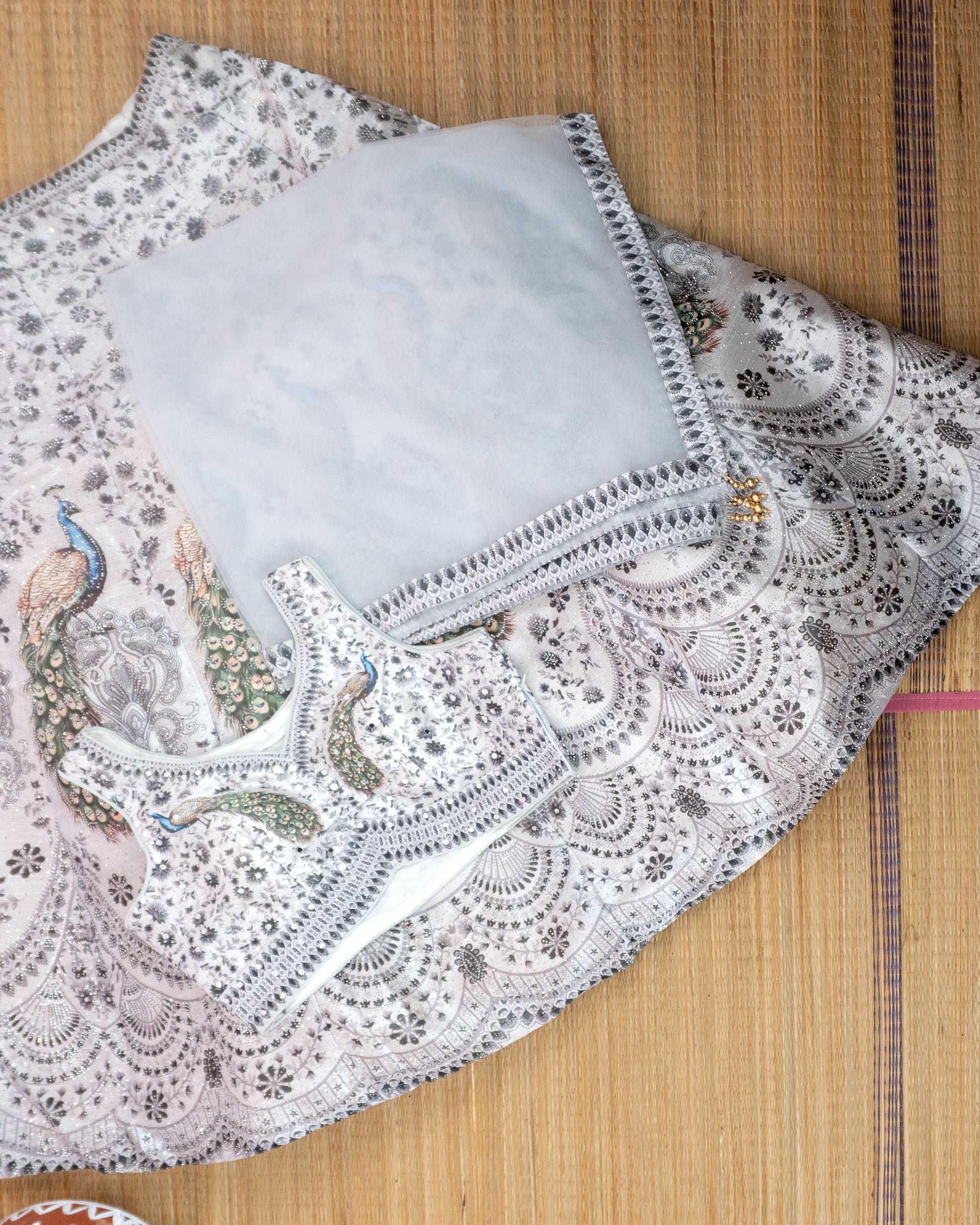 Regal White Peacock Lehenga