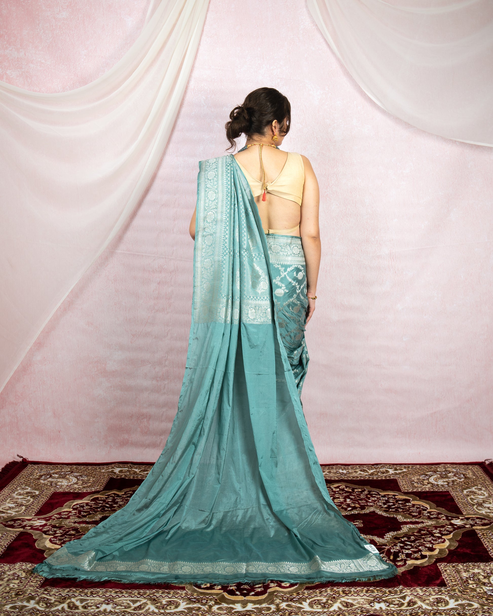 Teal Blue Banarasi Saree