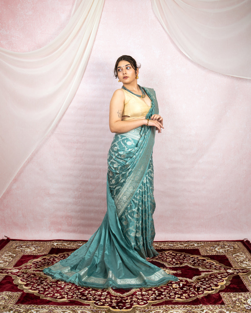 Teal Blue Banarasi Saree