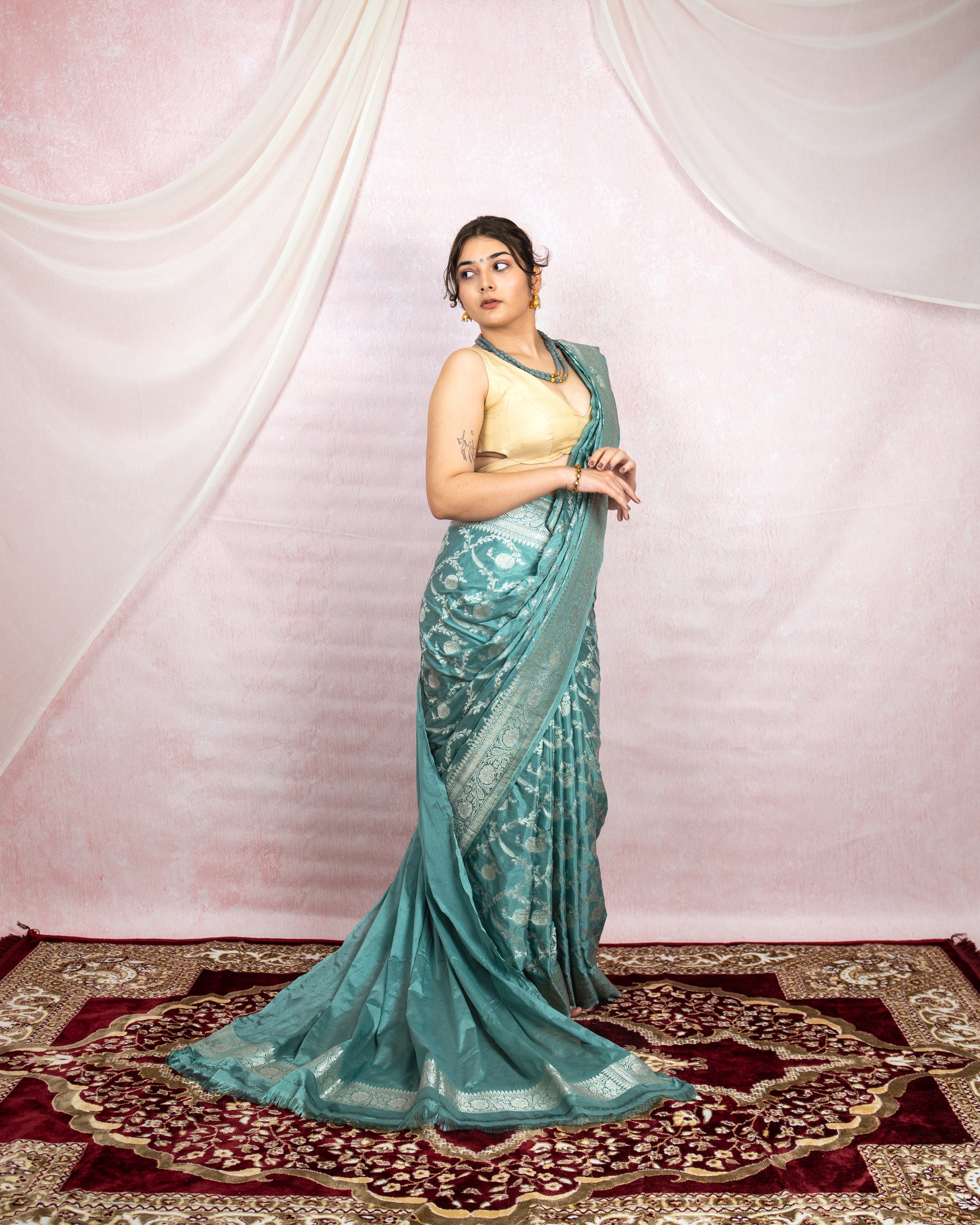 Teal Blue Banarasi Saree