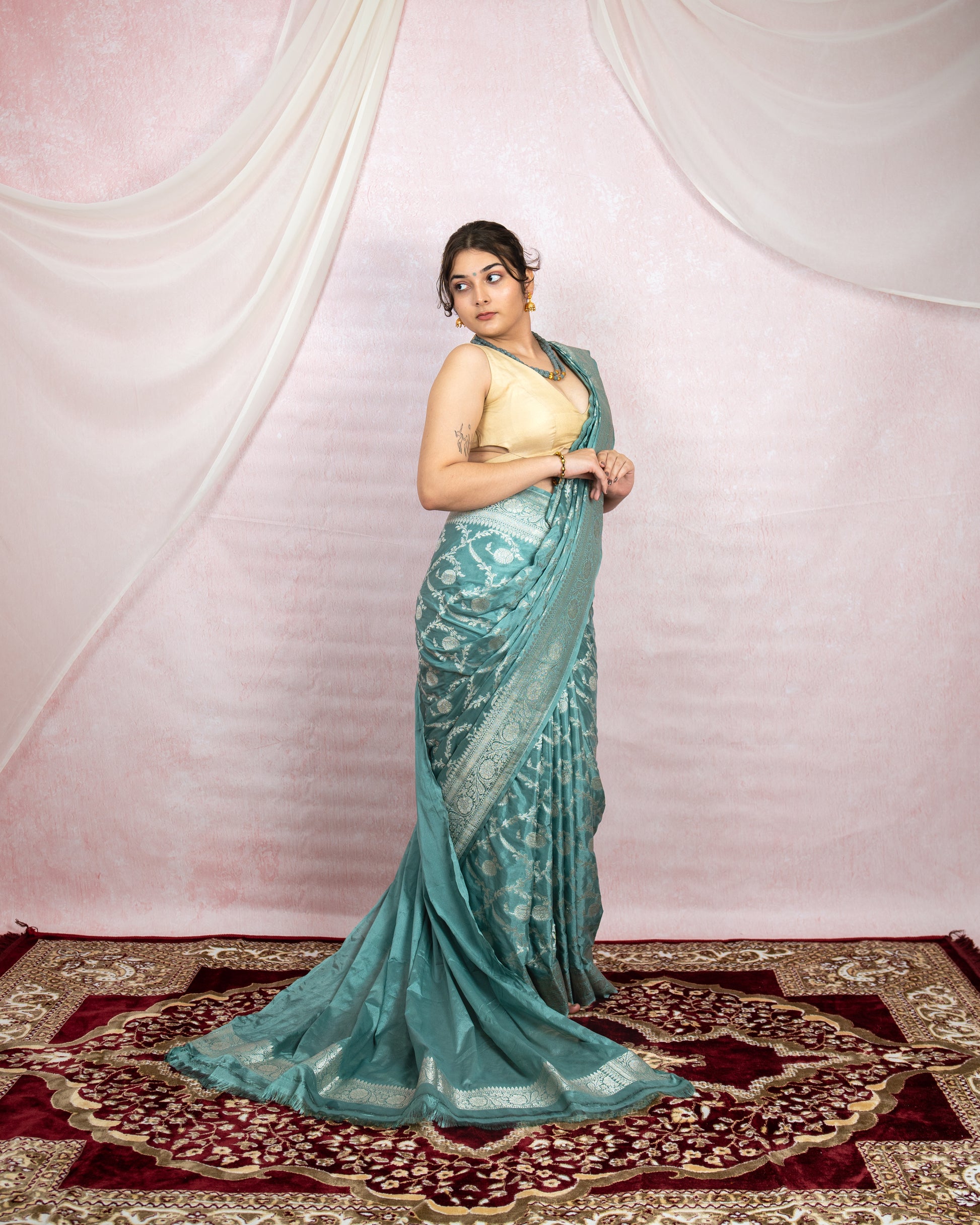 Teal Blue Banarasi Saree