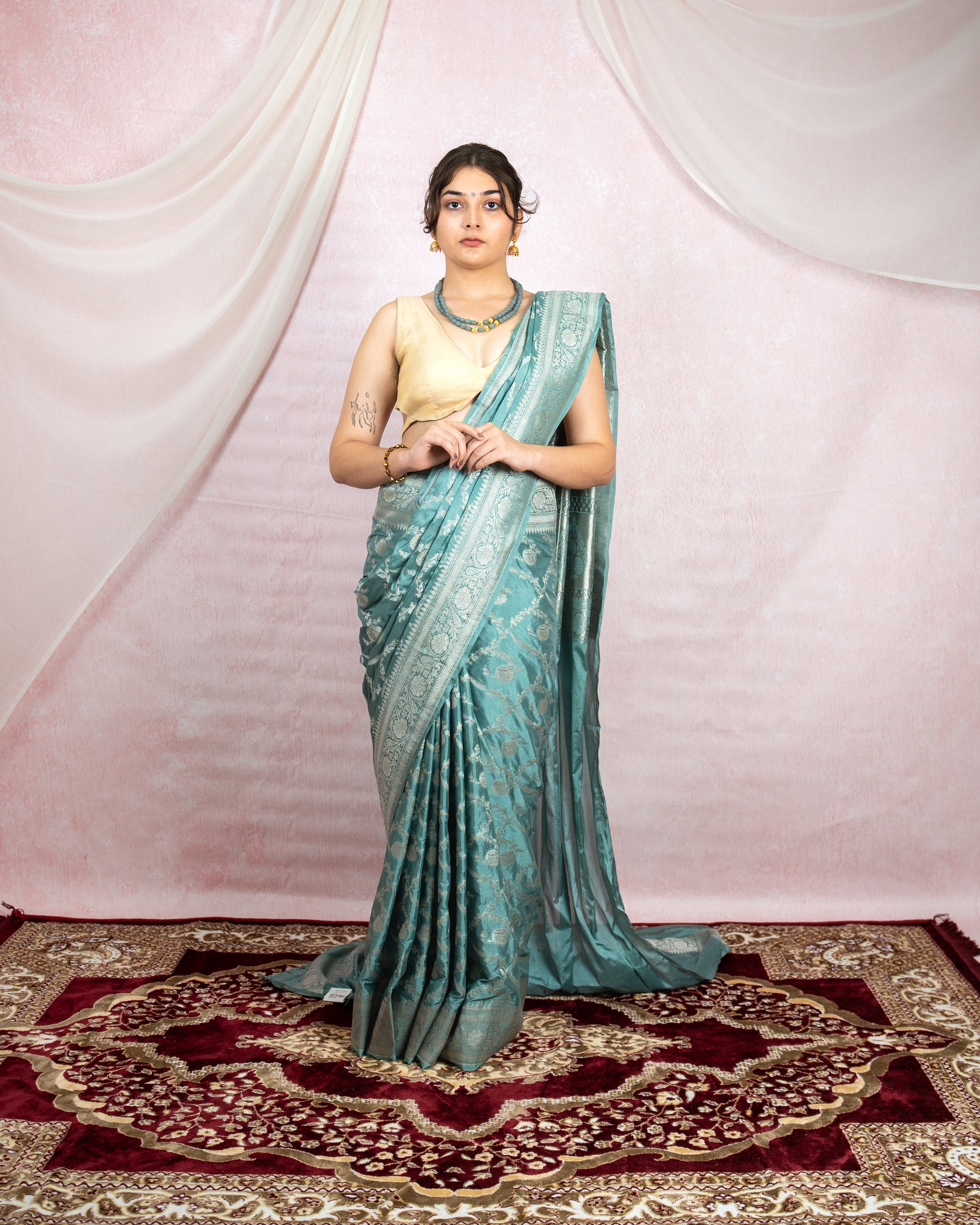 Teal Blue Banarasi Saree