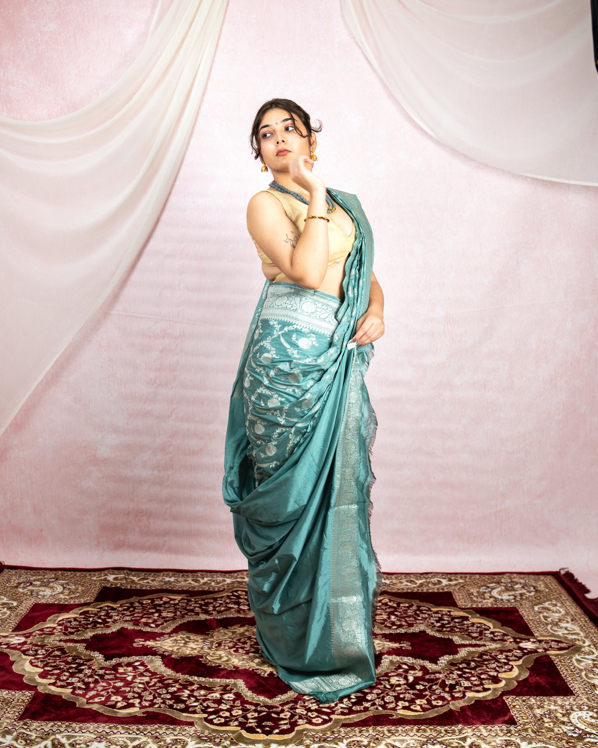 Teal Blue Banarasi Saree