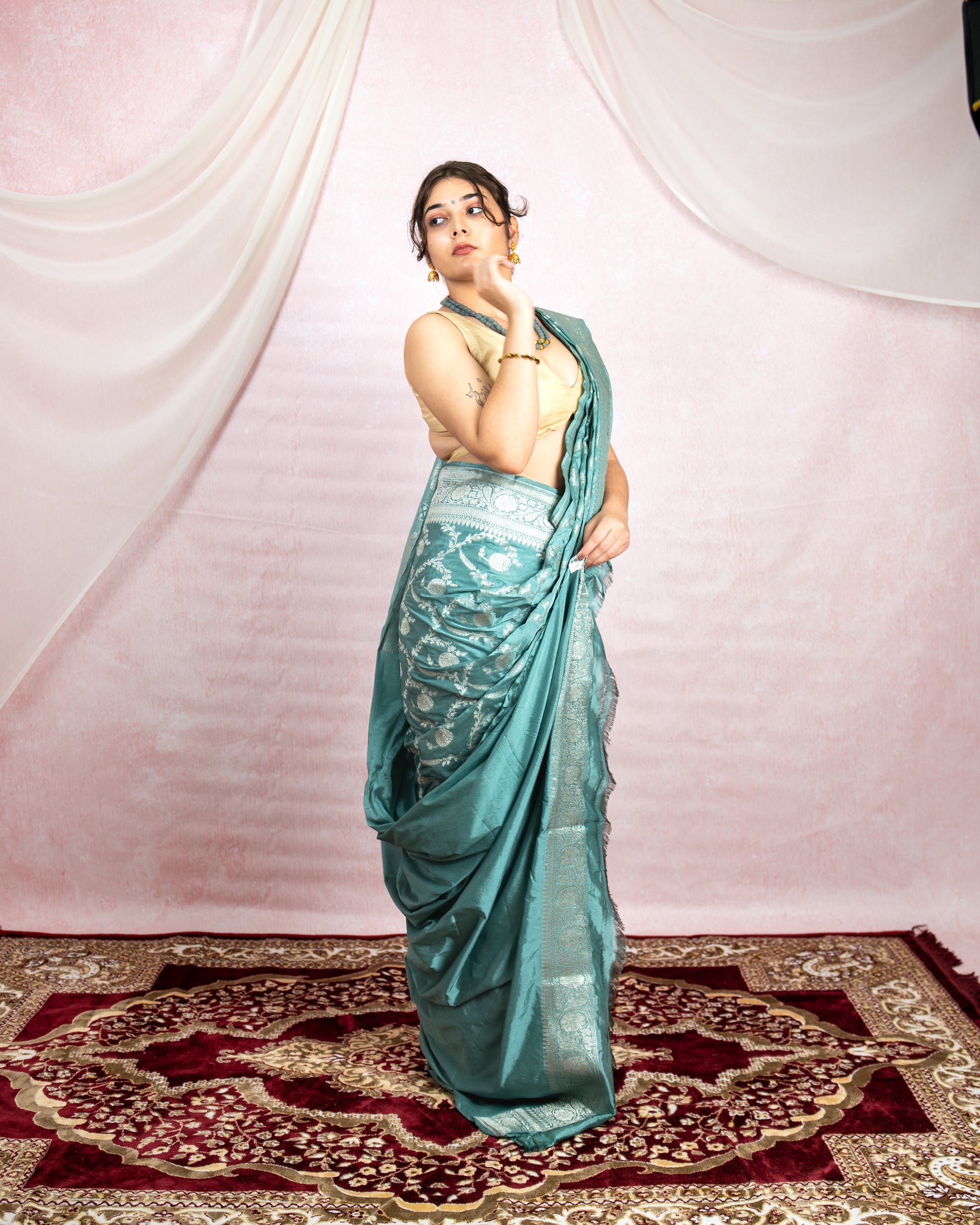Teal Blue Banarasi Saree