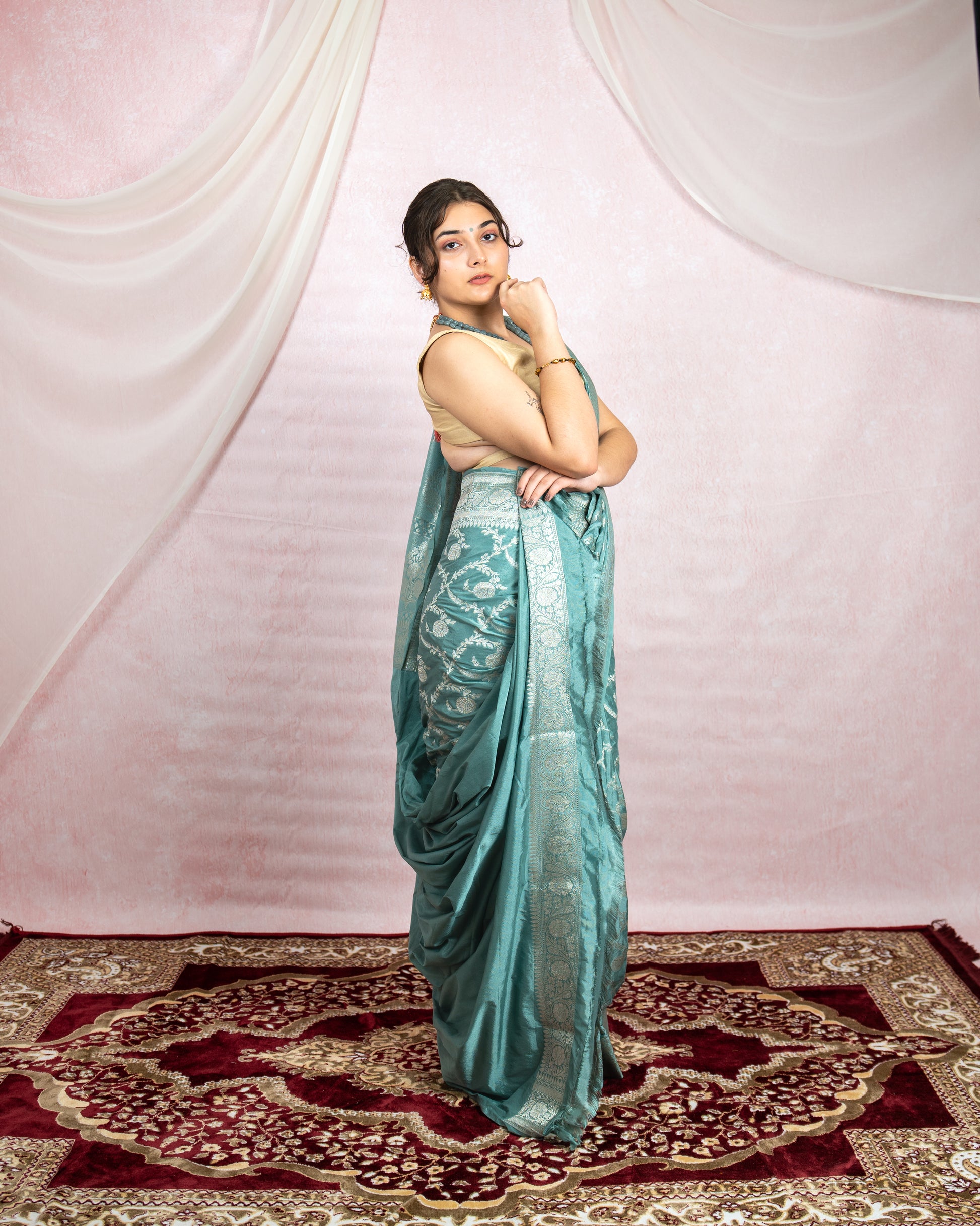 Teal Blue Banarasi Saree