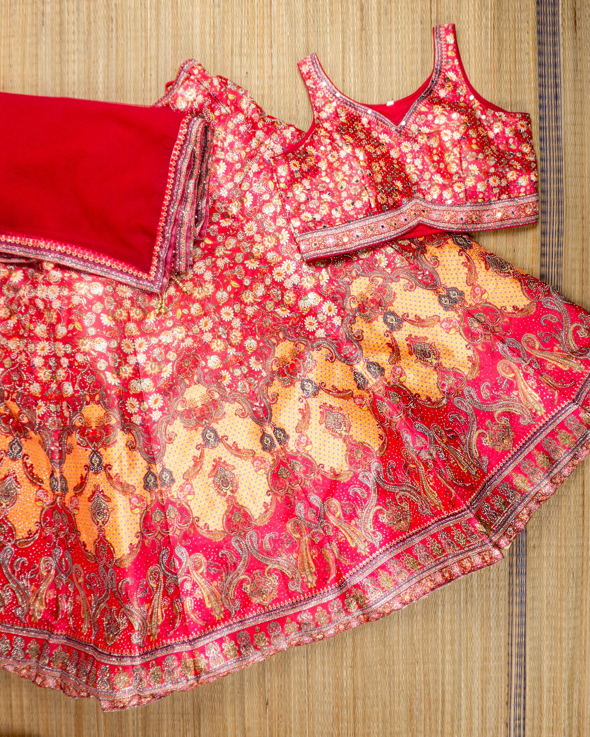 Radiant Red Floral Sequin Lehenga