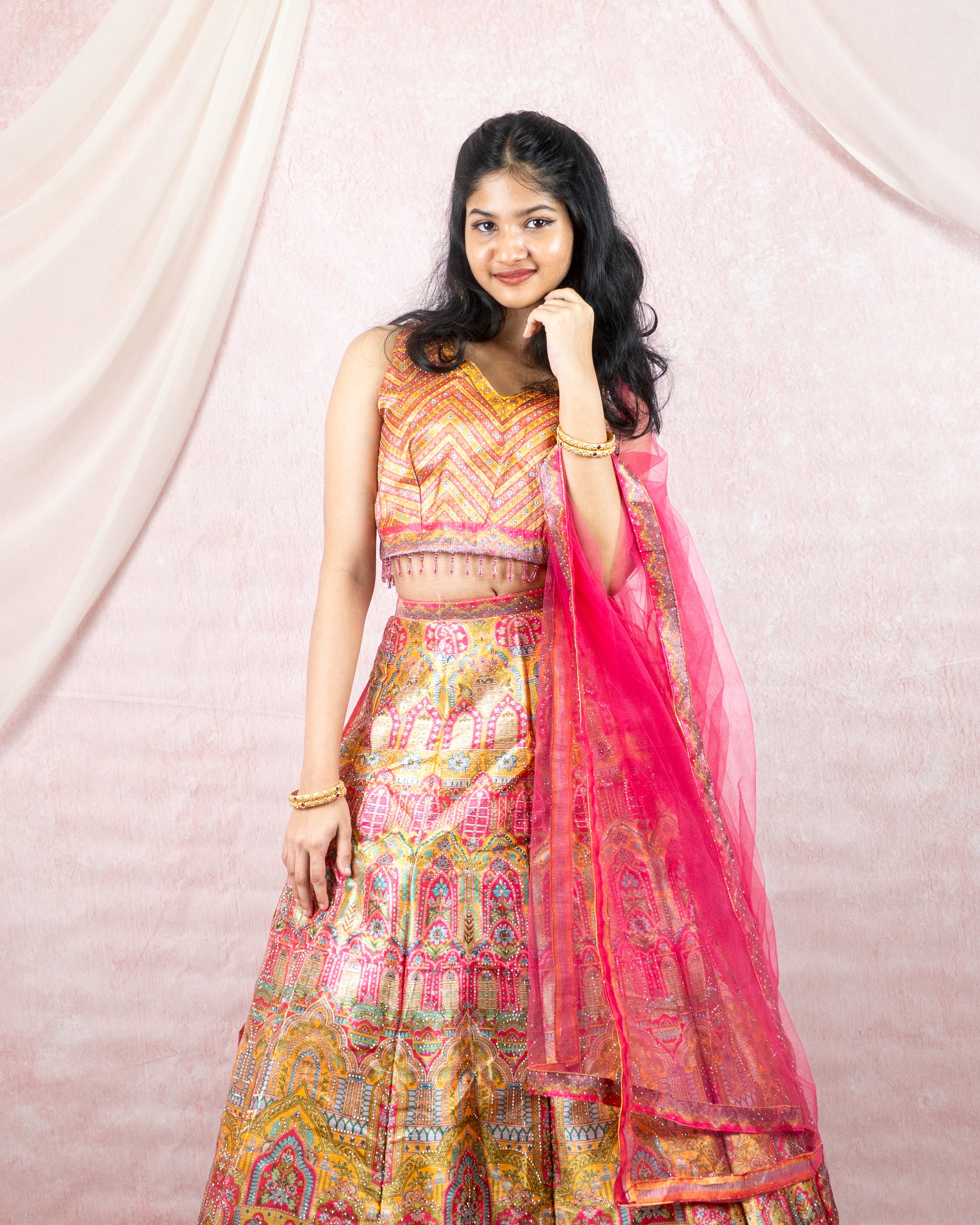 Festive Pink Palace Print Lehenga