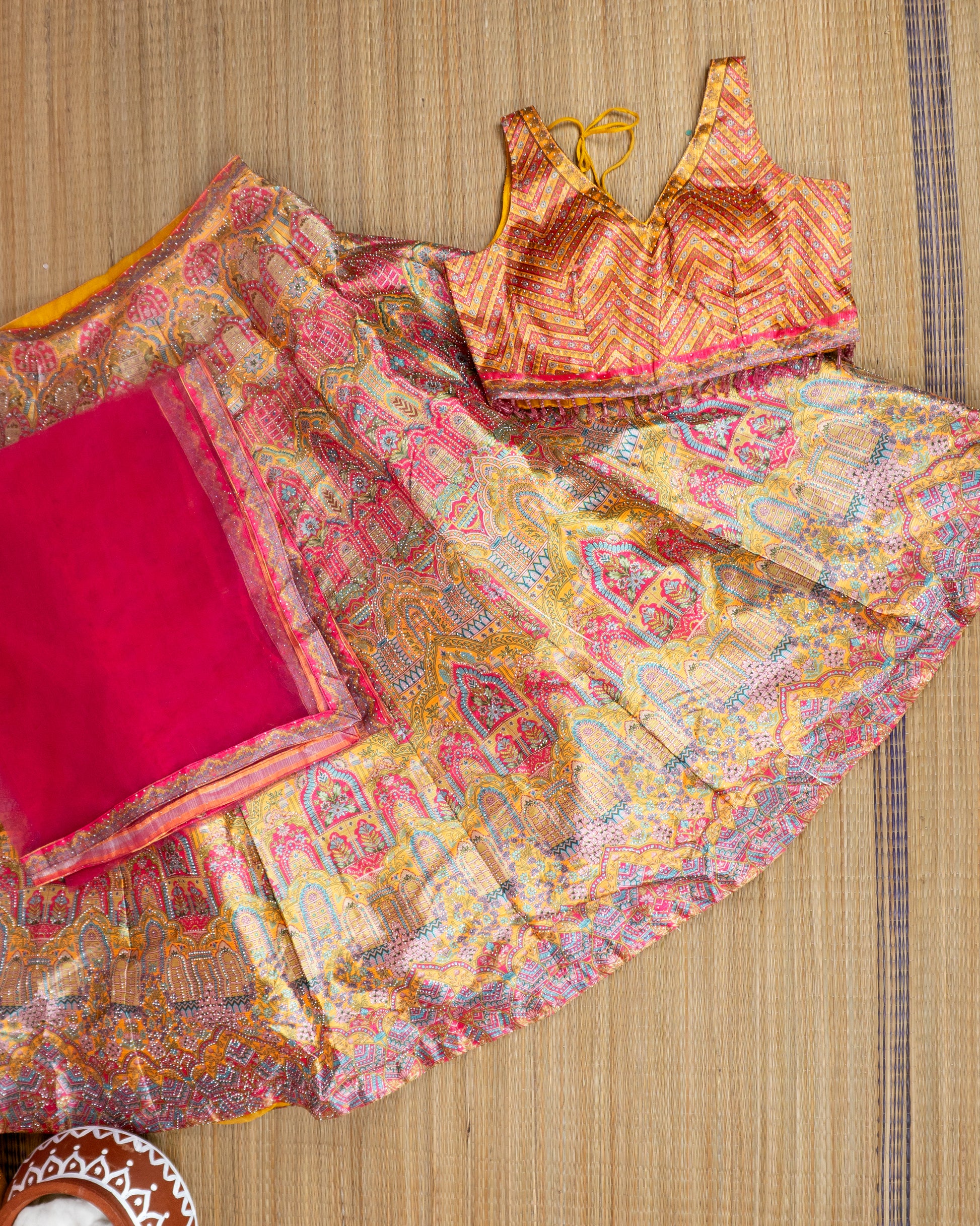 Festive Pink Palace Print Lehenga