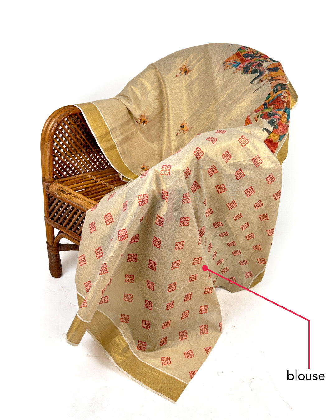 Kerala Kasavu Saree with Procession Print