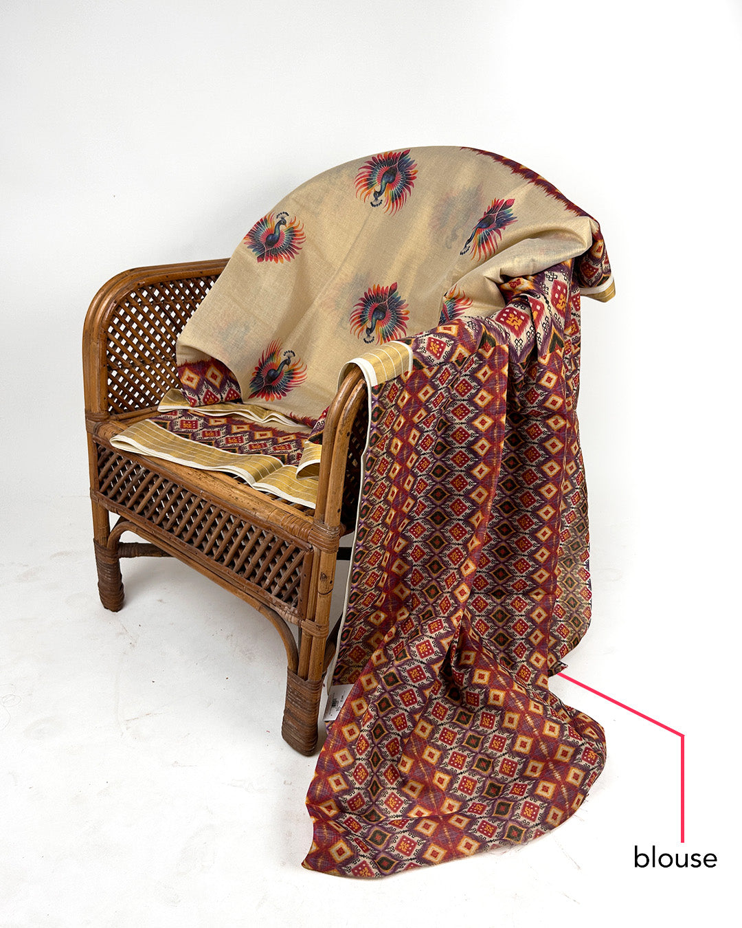 Kerala Kasavu Saree with Bold Ikat-Inspired Geometric Print