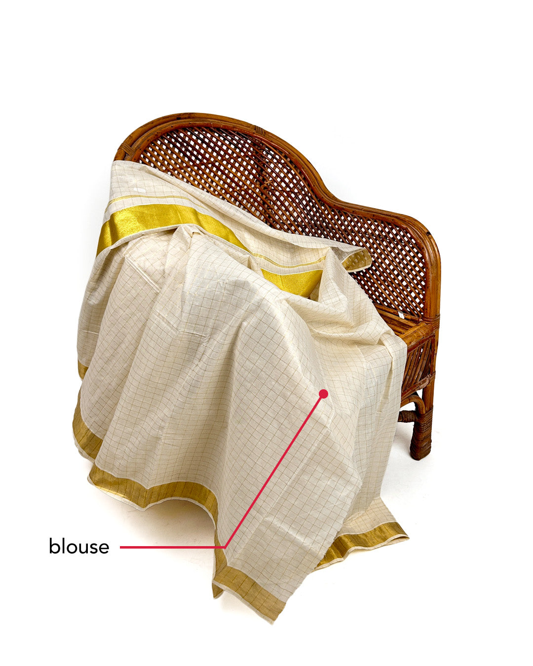 Kerala Kasavu Saree with Gold Zari Border – Checked Cotton Saree