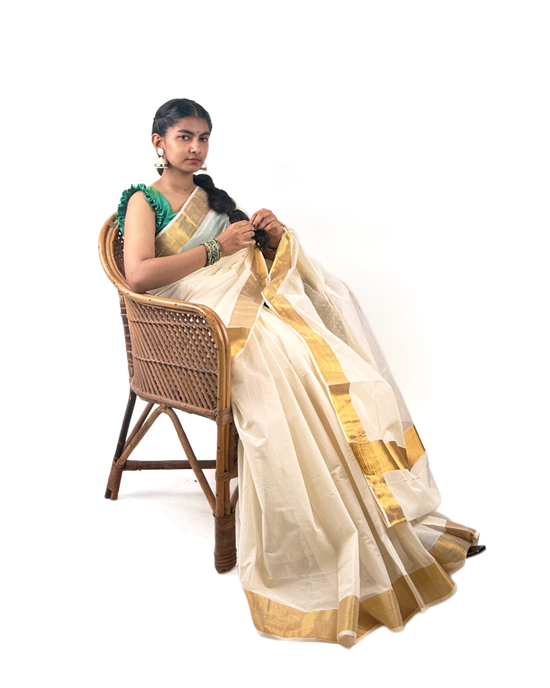 Traditional Kerala Kasavu Saree with Broad Golden Border (2.5 inches)