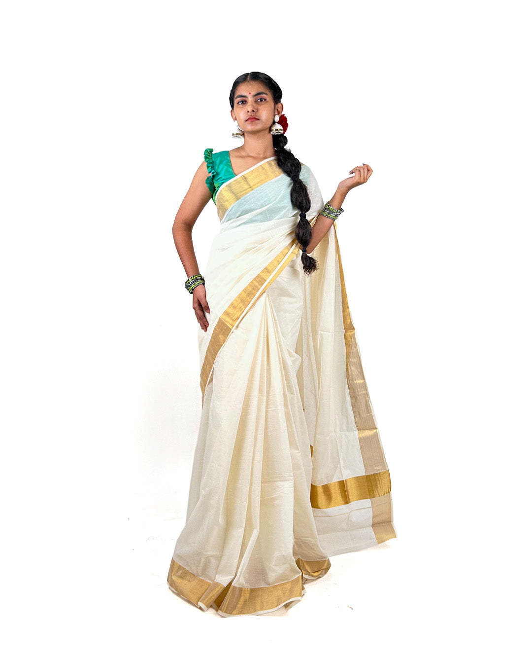 Traditional Kerala Kasavu Saree with Broad Golden Border (2.5 inches)