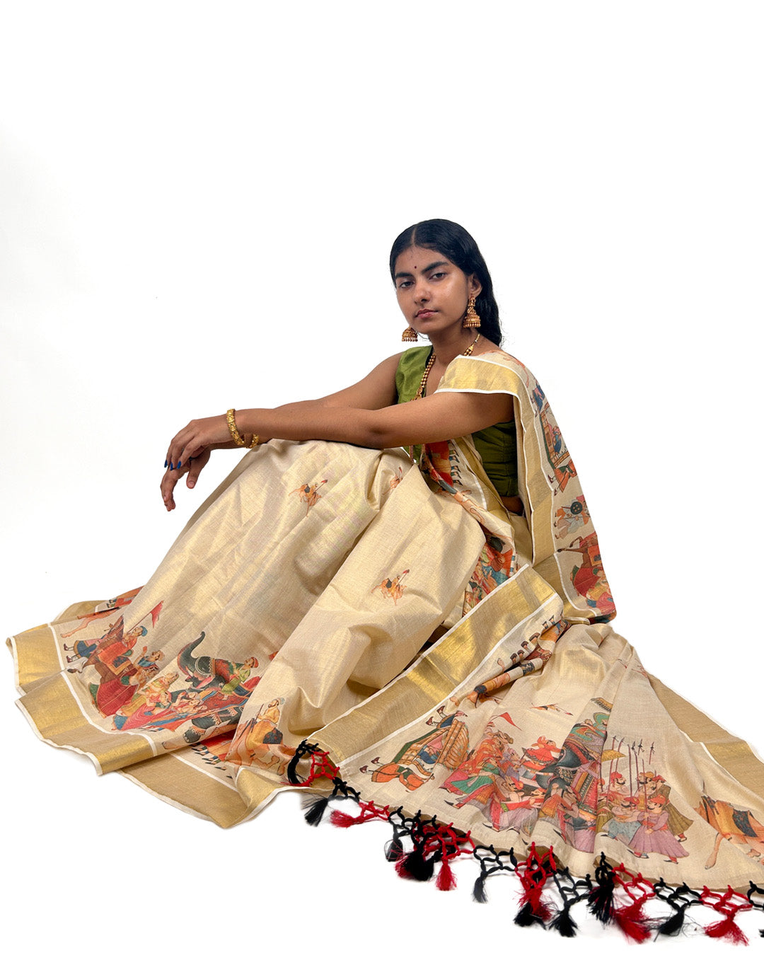 Kerala Kasavu Saree with Procession Print