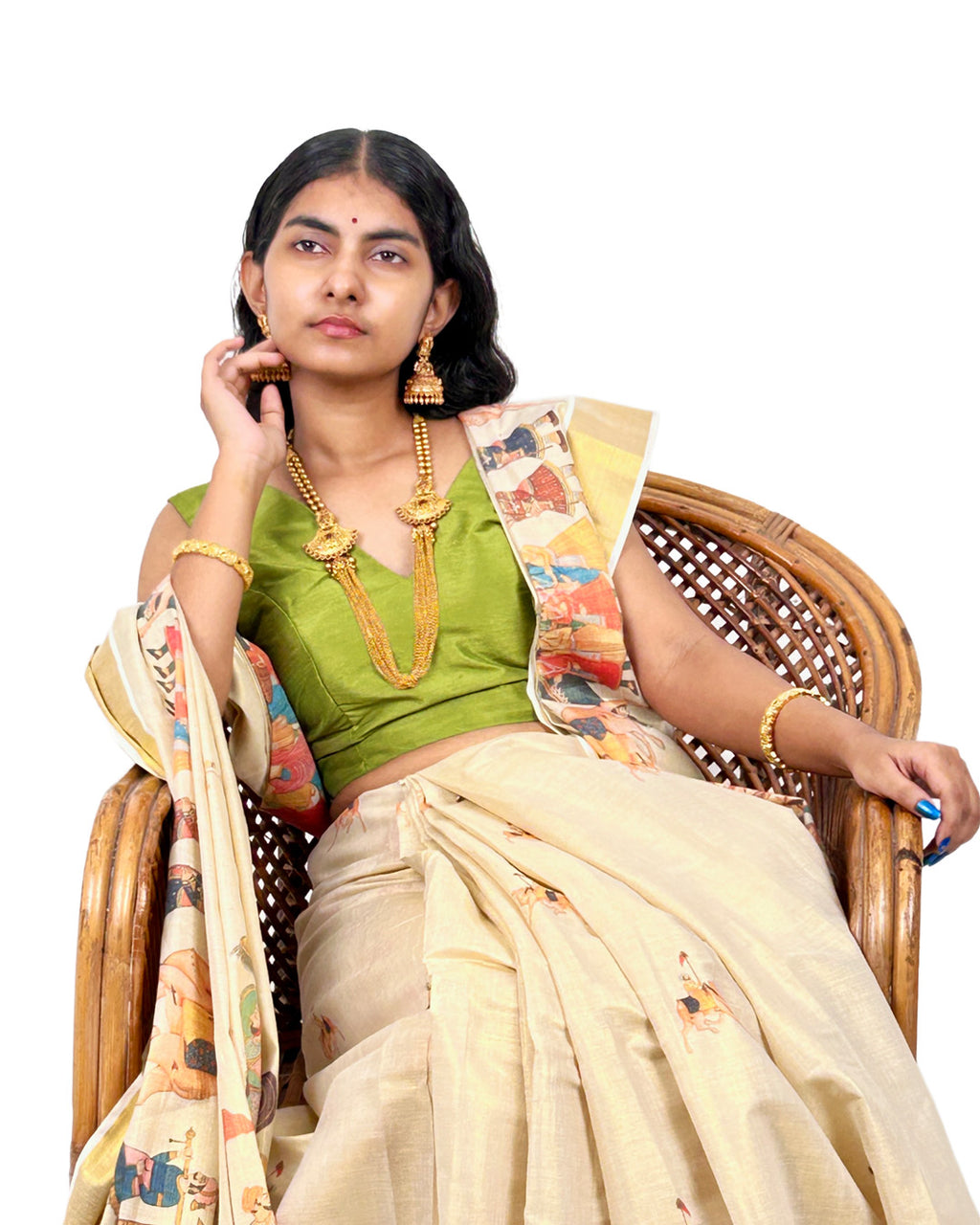 Kerala Kasavu Saree with Procession Print