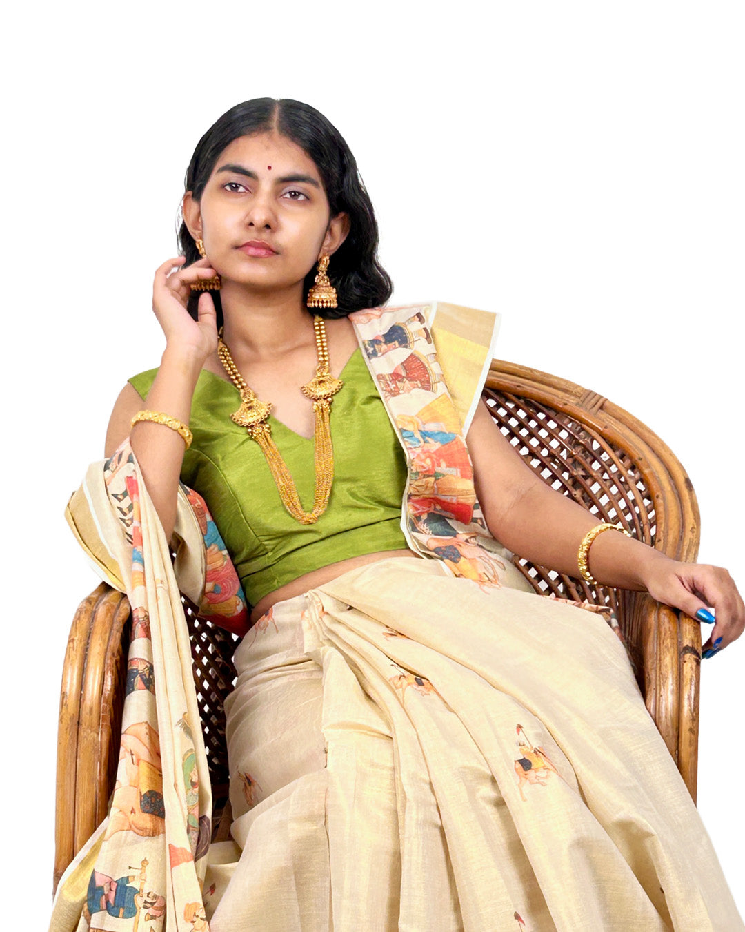 Kerala Kasavu Saree with Procession Print