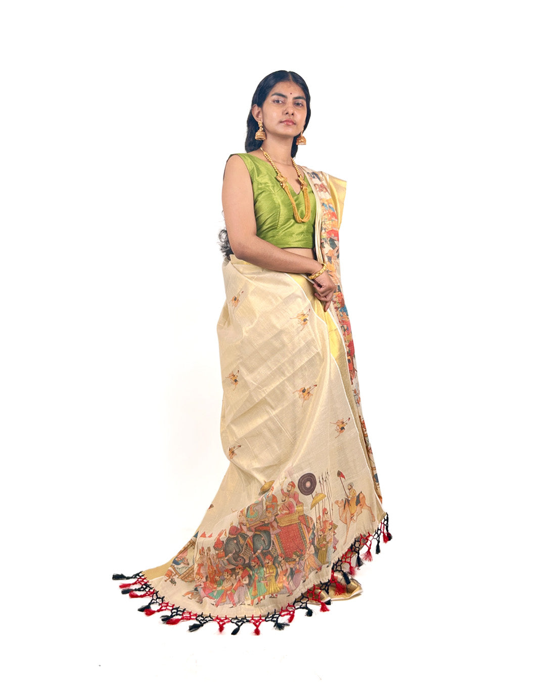 Kerala Kasavu Saree with Procession Print