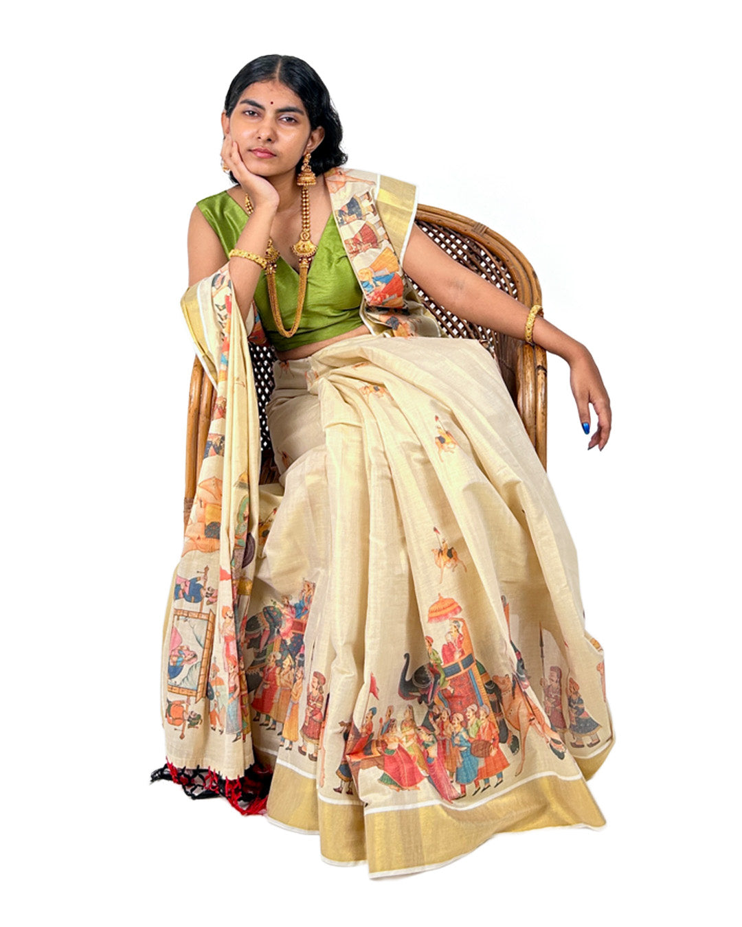 Kerala Kasavu Saree with Procession Print